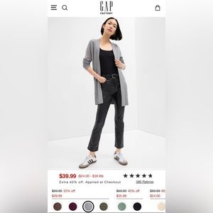 Gap Factory Long Open Front Cardigan Grey Small